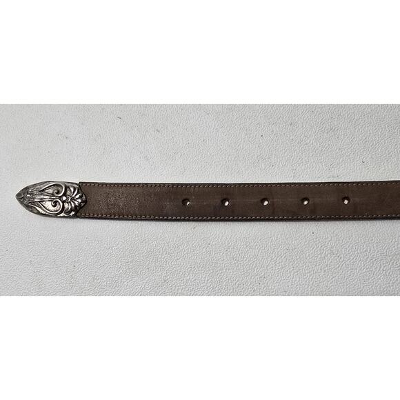STREETS AHEAD NuBuck Leather Belt Brown Western NBEL Silverplated Buckle Sz M - Picture 10 of 11